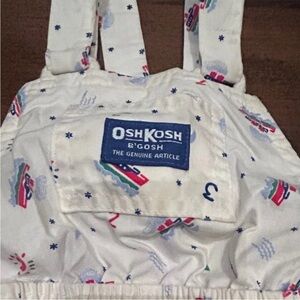 Vintage OSHKOSH B'GOSH USA Paper Tag Kids Overall Shorts Matching Top Boat Print